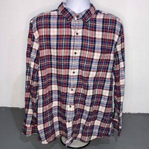 St. John’s Bay Red White Plaid Flannel Shirt Long Sleeve Cotton Button Up XL Men